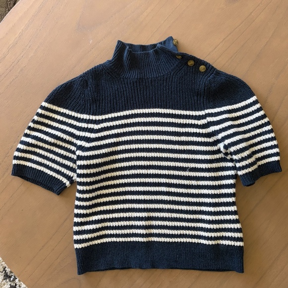 Anthropologie MAEVE Puff-Sleeve Breton Sweater Tee Sailor Stripe Nautical XS/S - Picture 2 of 6